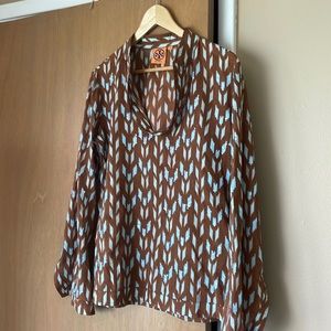 Tory Burch brown and light blue tunic